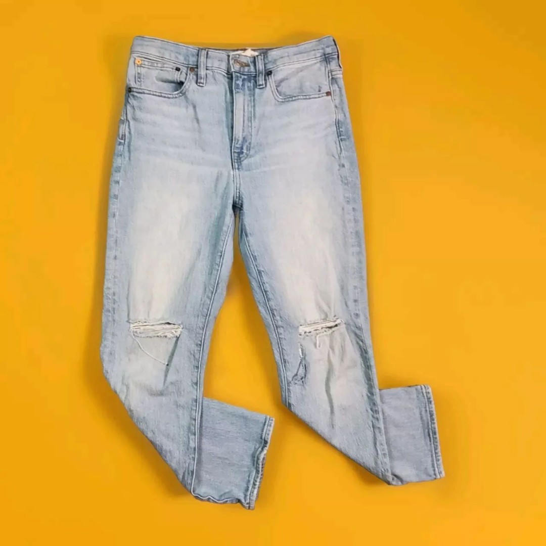 Madewell Women's Distressed High Rise Slim Crop Boyjean Denim Jeans Sz 27