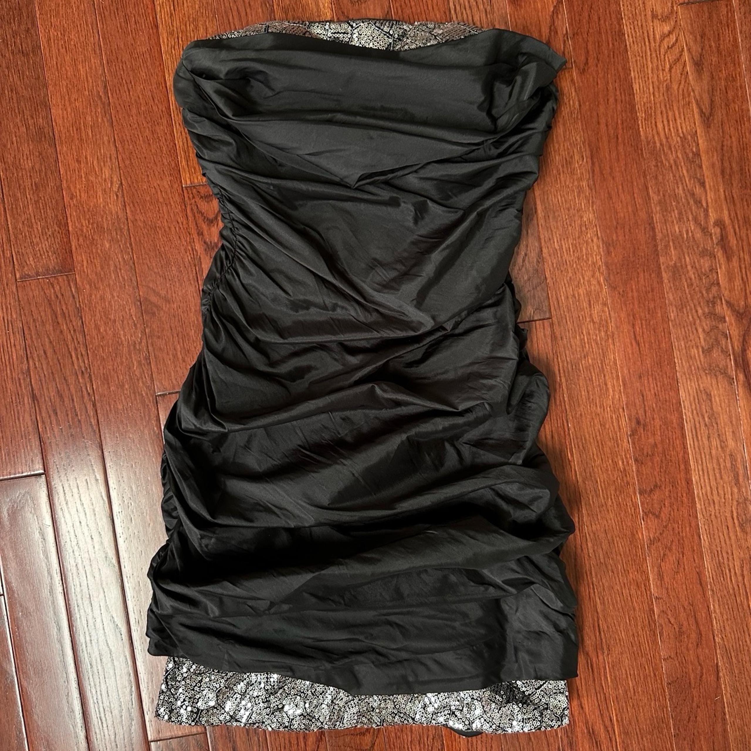 Y2K Trashy Vintage Betsy & Adam Sequin Strapless Party Mini Cocktail Dress Black
