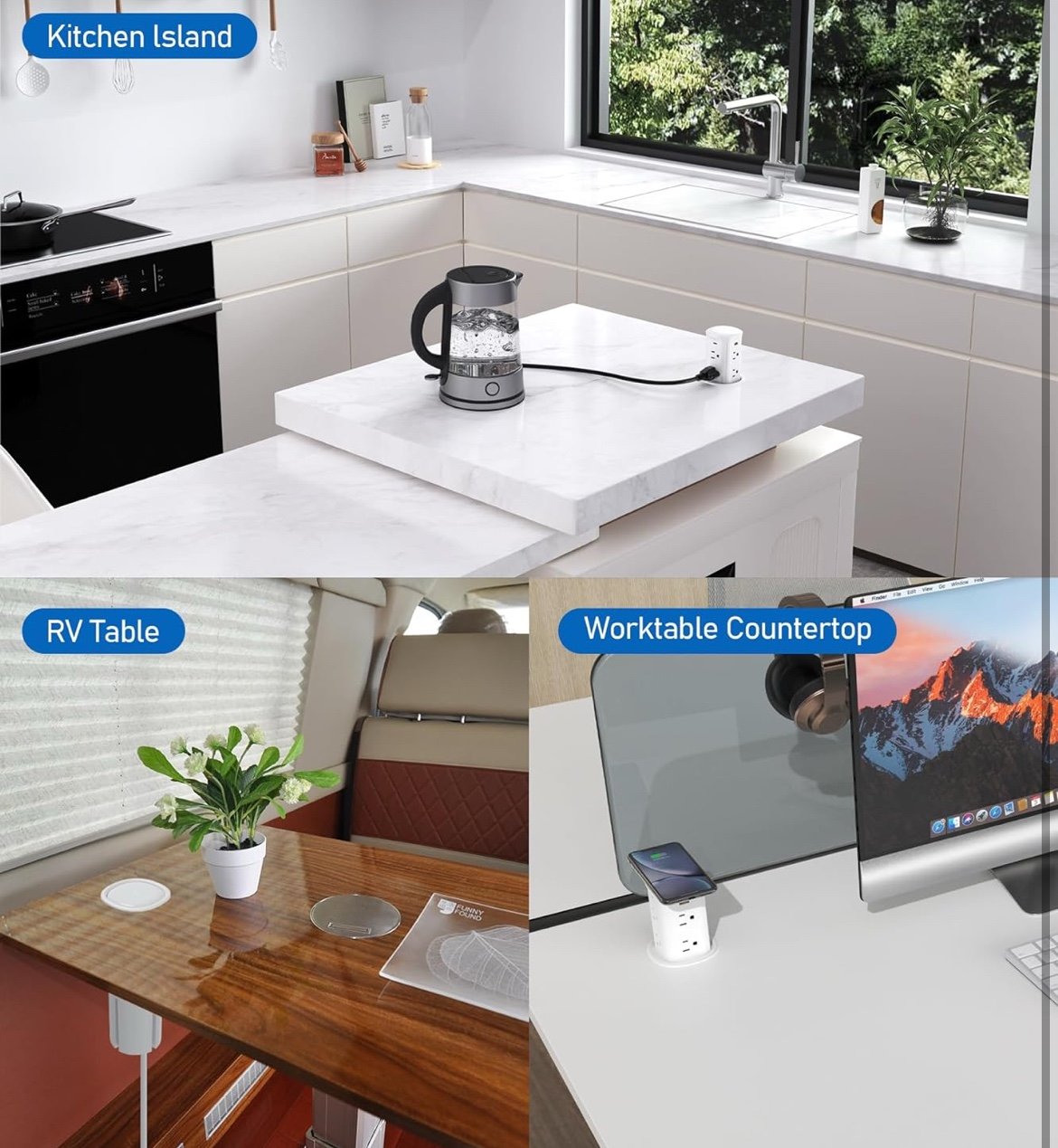 ANNQUAN 3 Pop Up Countertop Receptacle with 4 USB Ports 15W Wireless Charger,Ma