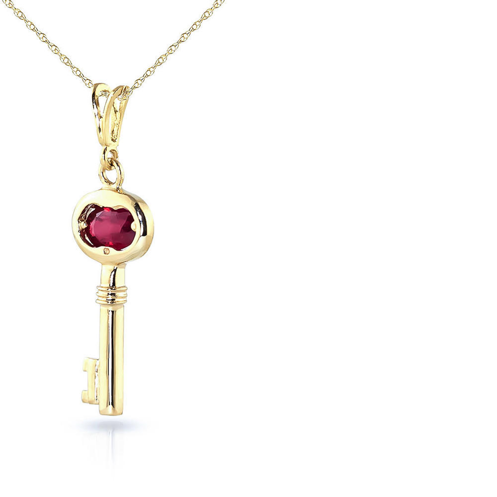14K. SOLID GOLD KEY CHARM NECKLACE WITH NATURAL RUBY (Yellow Gold)