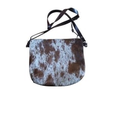 Lyon Heart Western Cow Hyde Fur Leather Crossbody Handbag Brown White