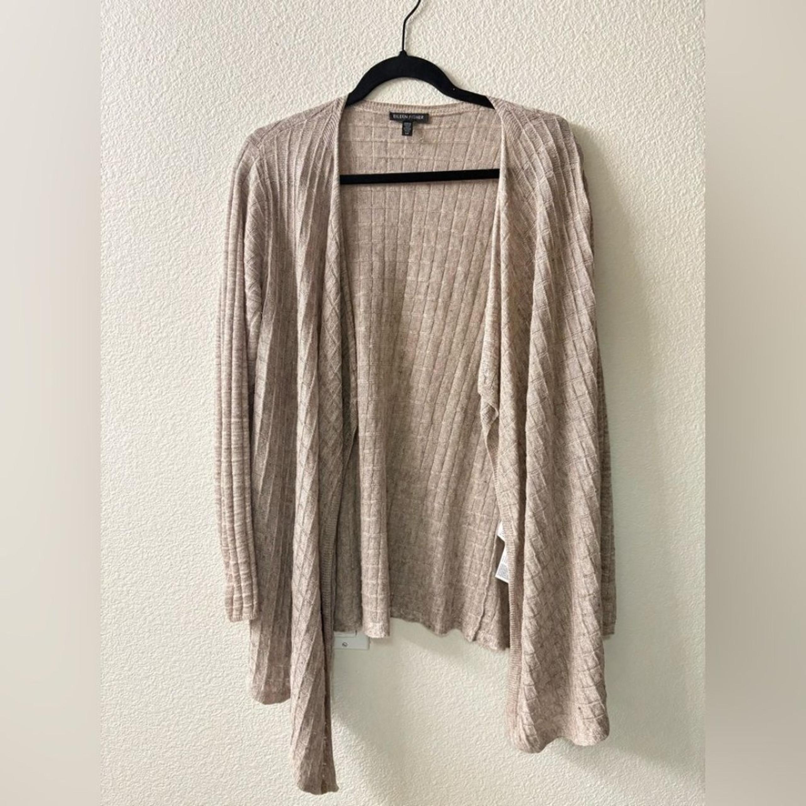 Eileen Fisher tan linen lightweight open cardigan size Small