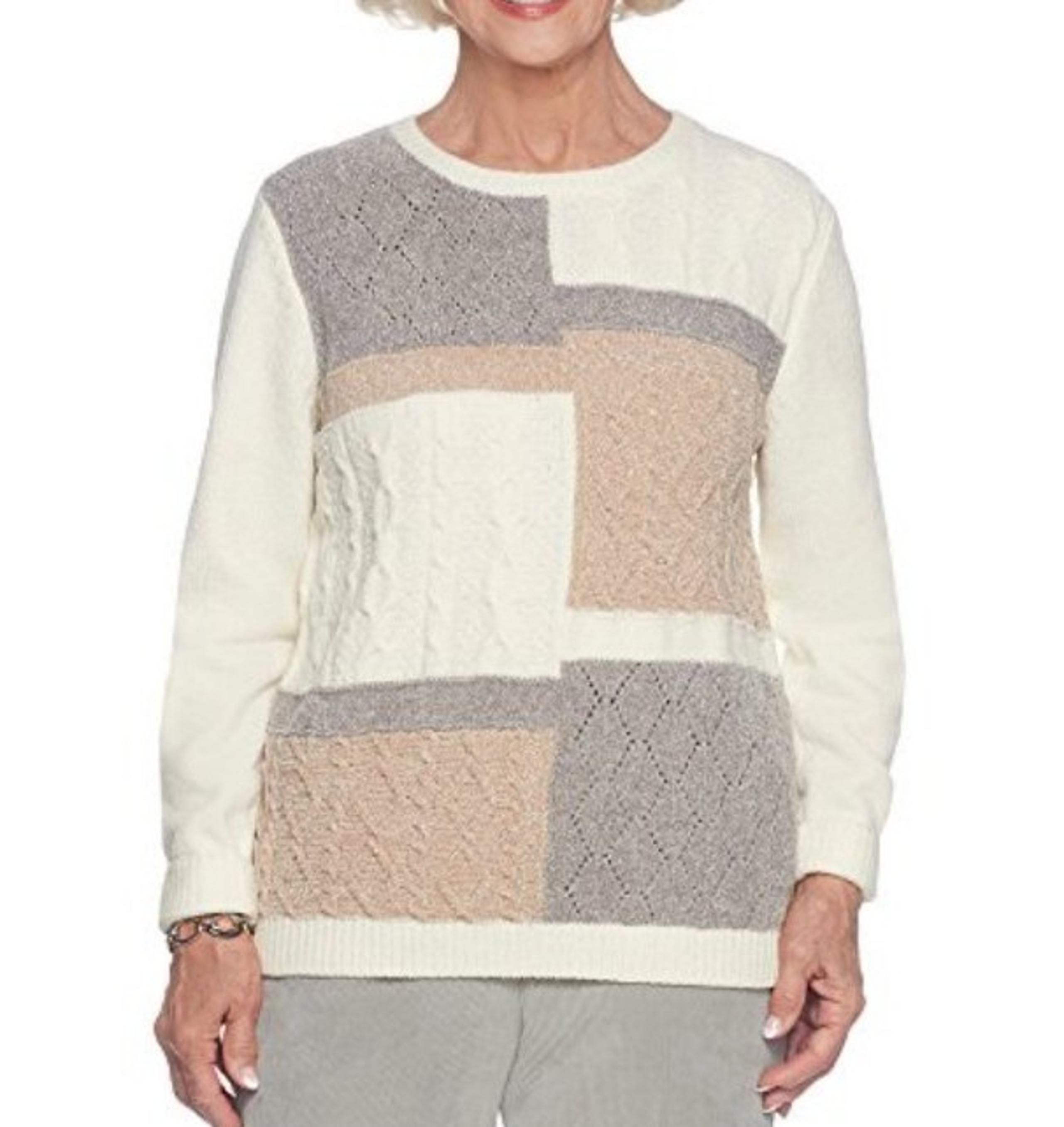 Alfred Dunner Cream Color Block Textured Sweater