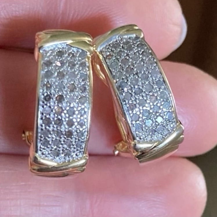 1/2 CT GENUINE DIAMONDS 18K YELLOW GOLD/925 STERLING SILVER HOOP EARRINGS