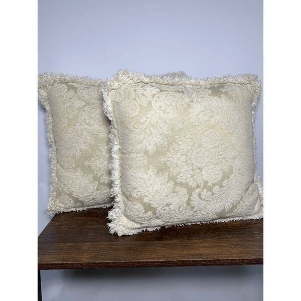 Vintage Fringe Textured Floral Pattern Set Of 2 Throw Pillow White 16x16