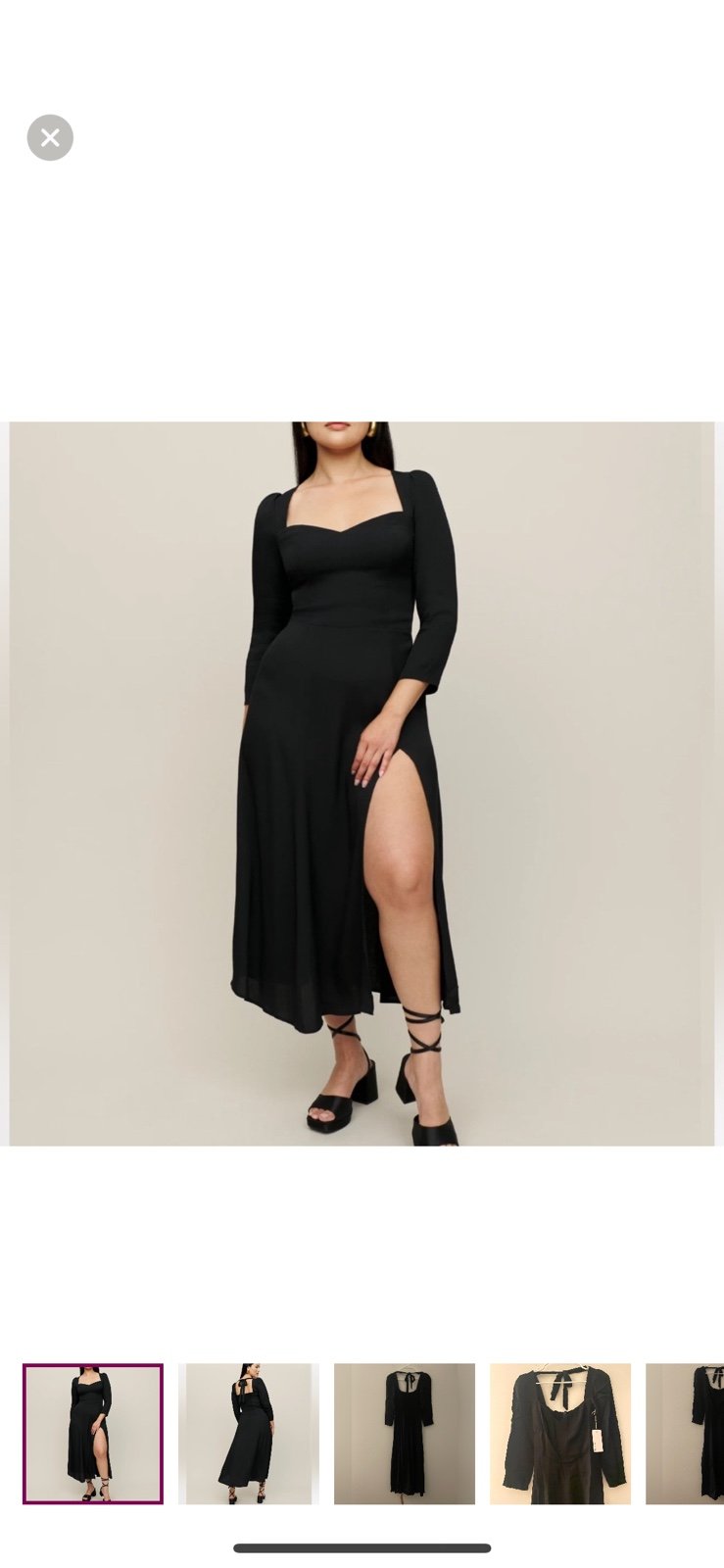 Reformation Mara Dress Sweetheart Neckline Midi Length Long Sleeve Black Size 0