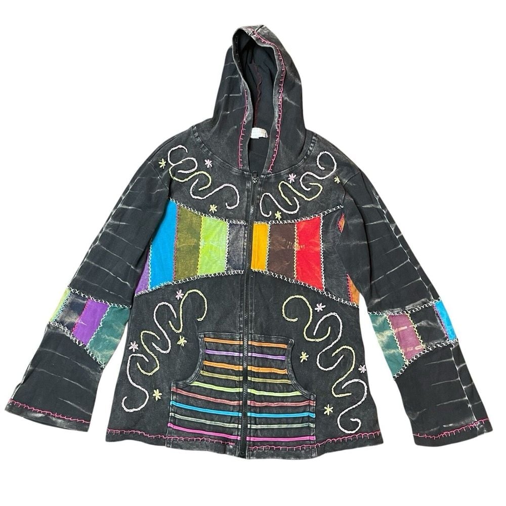 Vintage Y2K Patchwork Embroidered Floral Hoodie By Collection Royal Womens XL