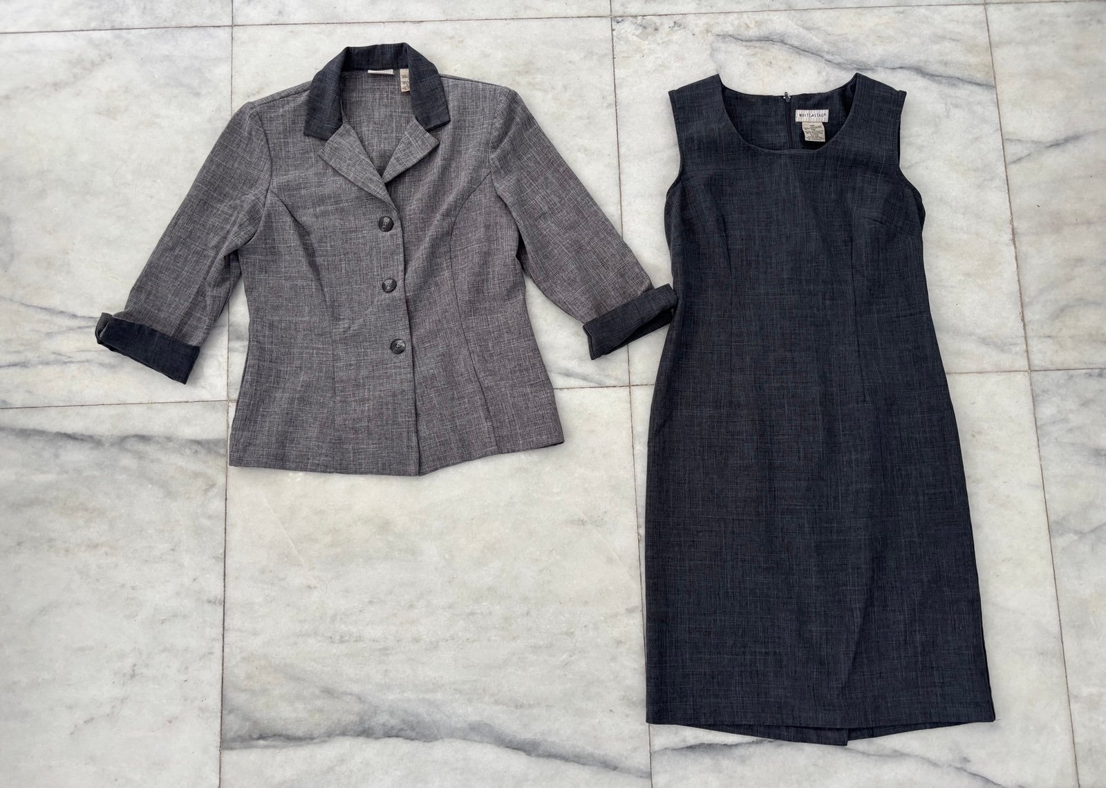 Vintage White Stag Jacket & Dress Set Gray 2 Piece Womens 10 Office Casual