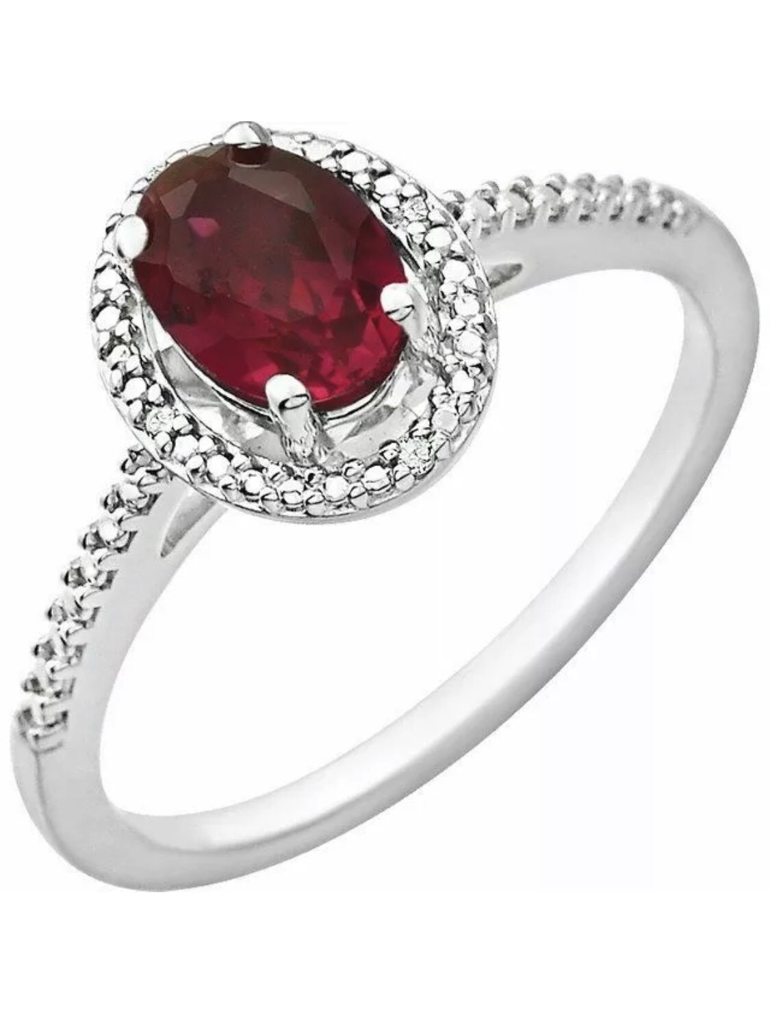 Ruby Diamond Halo Ring Silver NEW