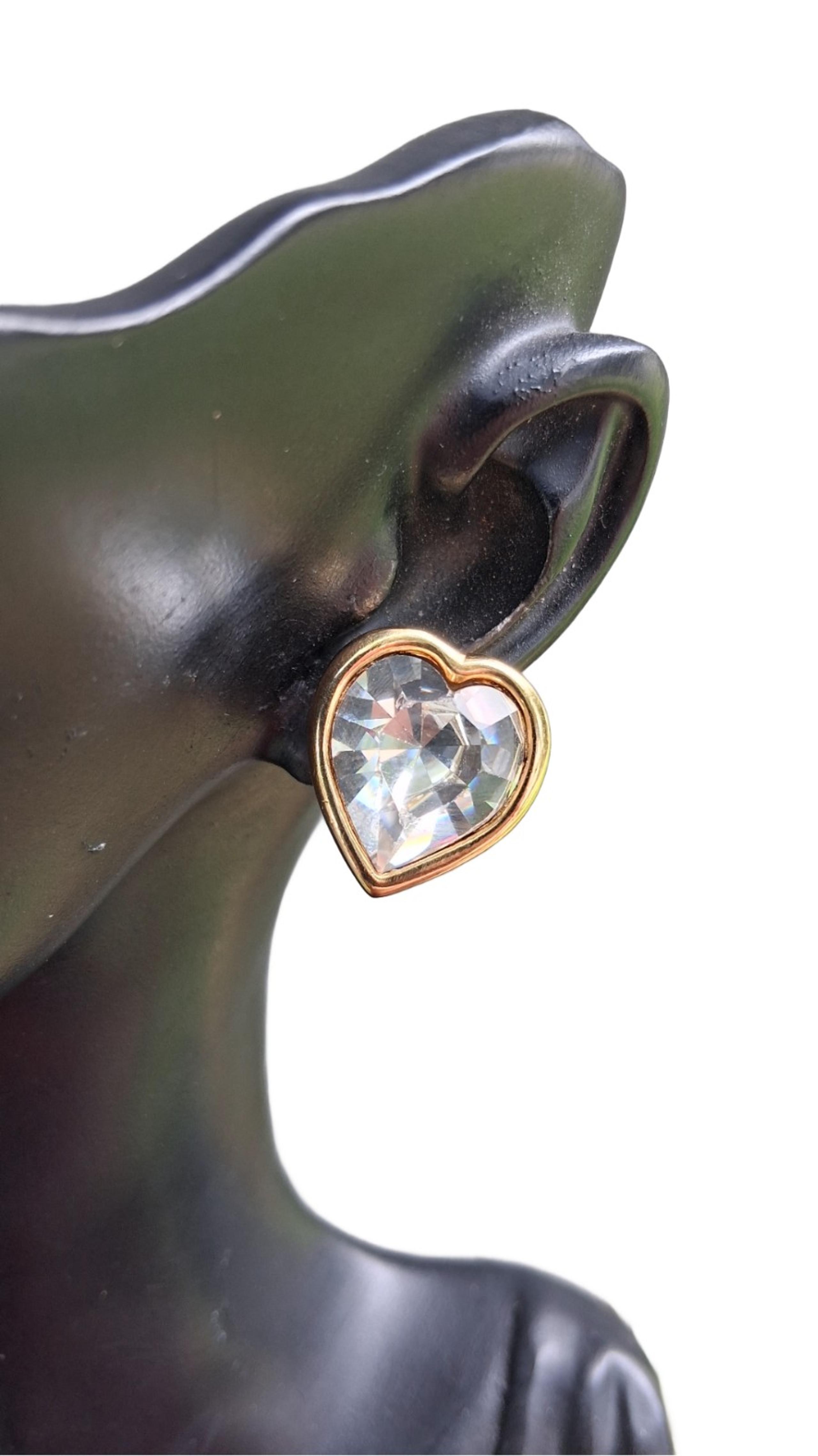 GIVENCHY SPARKLING 1980S CRYSTAL & GOLDTONE HEART CLIP ON EARRINGS