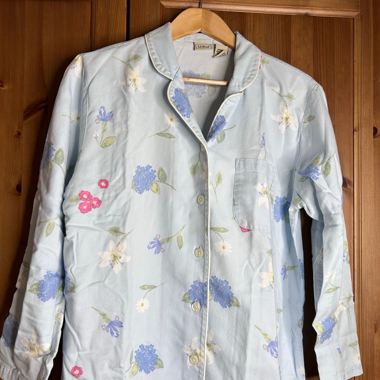 Vintage LL Bean Floral Flannel Nightie Women’s Medium Blue Cottagecore Spring