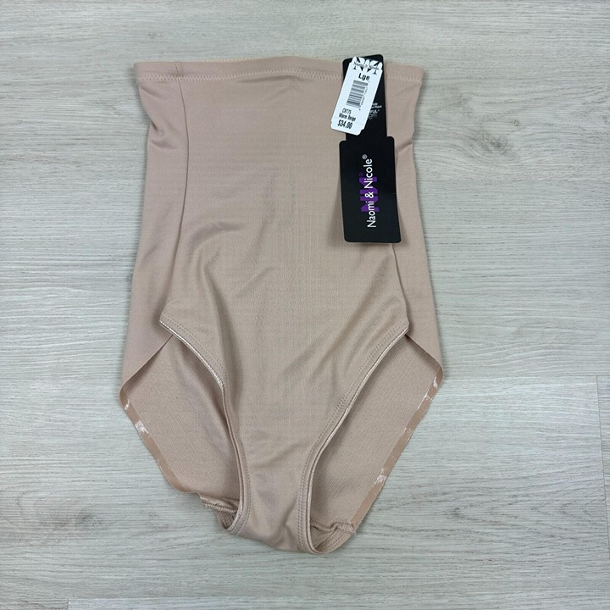 Naomi & Nicole Shapewear Hi Waist Brief Size Large Warm Beige Firm Control CV775