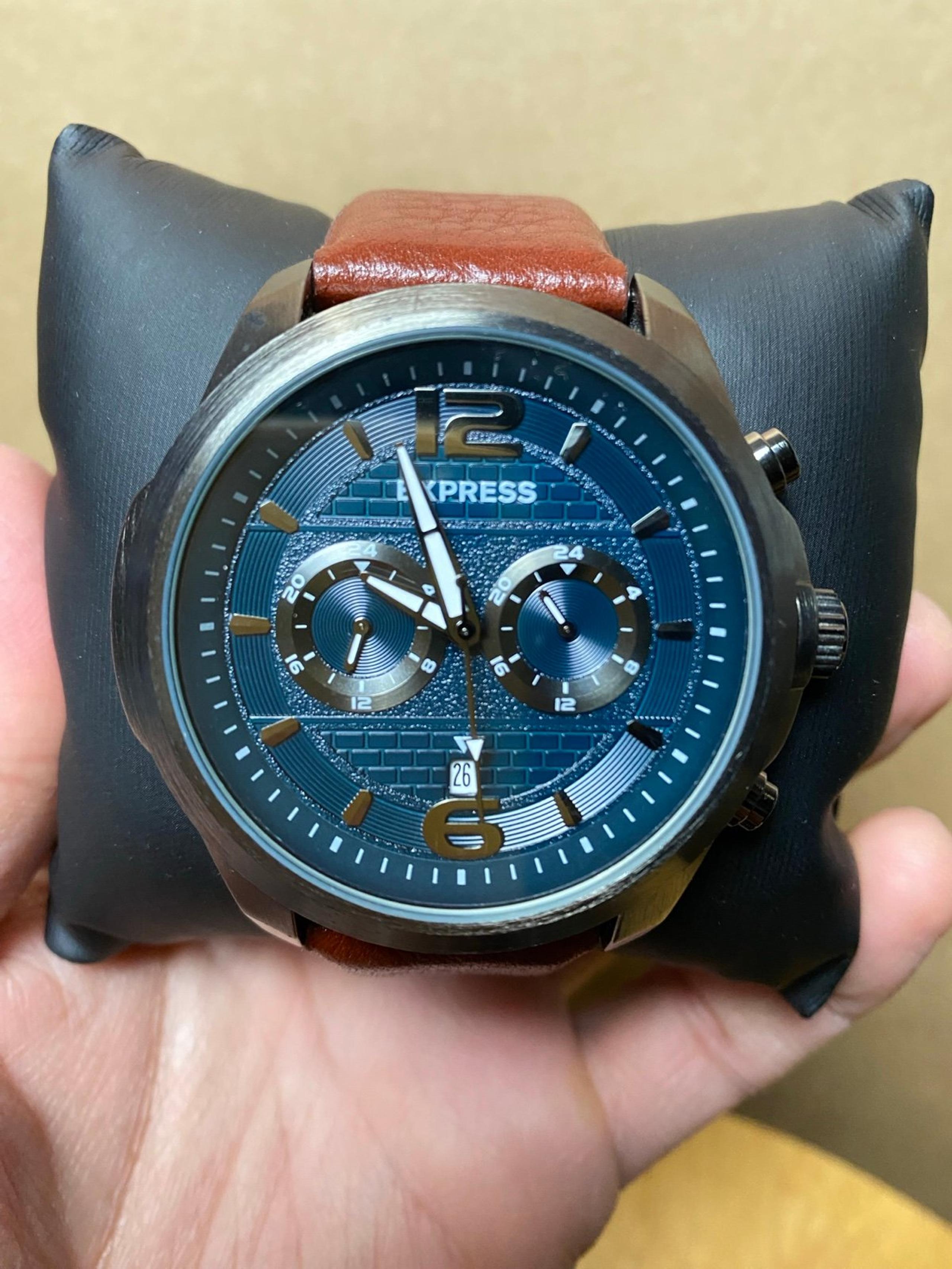 Express Men’s Pebbles Brown Leather Multi-Function Watch