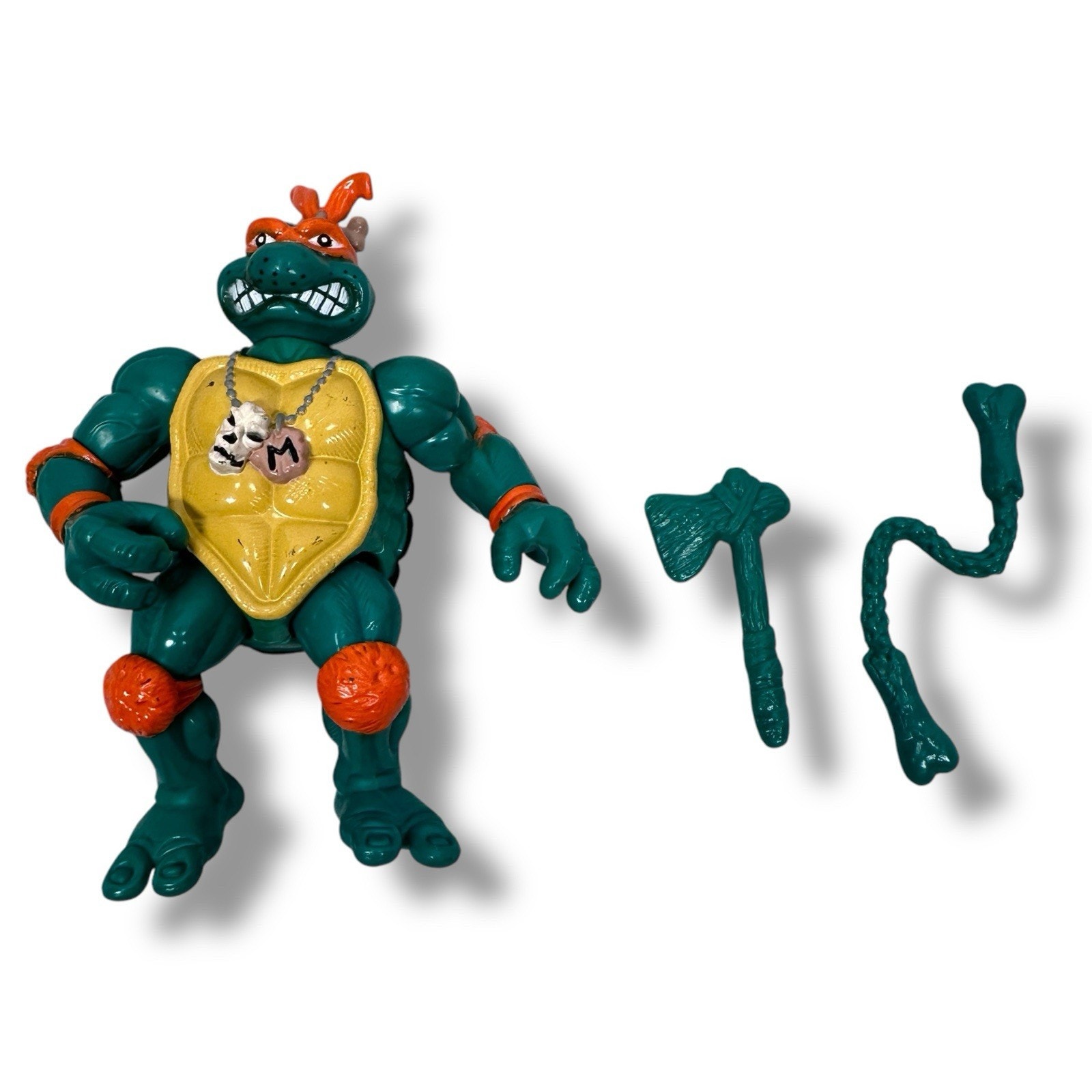 Vintage TMNT Dino Cave Mike Michelangelo Figure Ninja Turtles 1993 w/ Weapons
