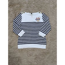 LAUREN RALPH Jeans White Stripe Knit Long Sleeve Sweater Size XL Yachting