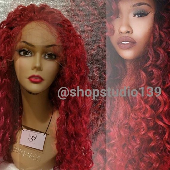 Red Sexy water wave red curly lacef wig