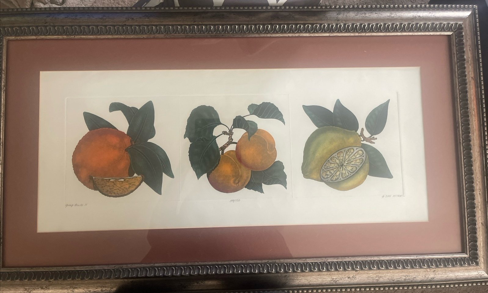 Dan Mitra Painting. Group Fruits II. Signed and framed.