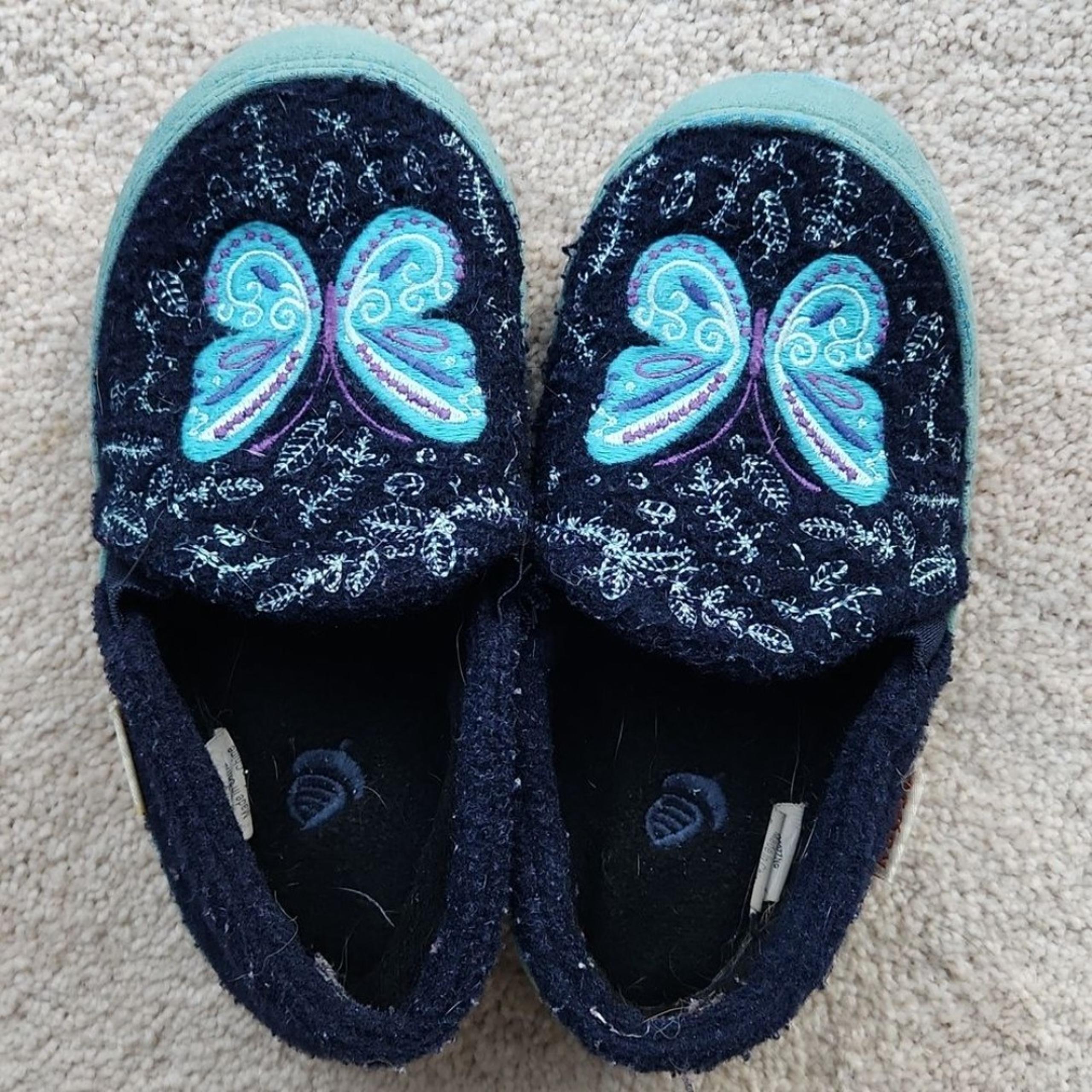 Acorn Blue Butterfly Slippers Girls Size 12-13