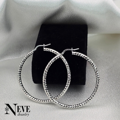 Italian Sterling Silver 925 Diamond Cut Textured Hoop Earrings