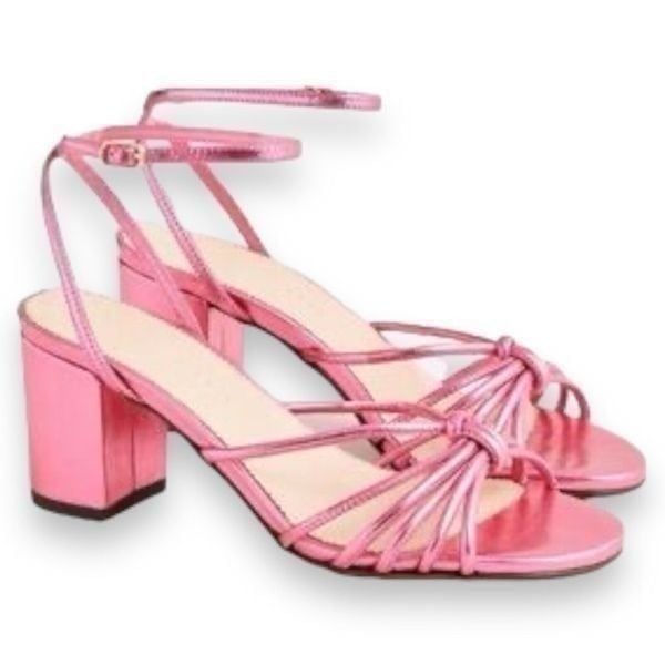 J Crew Shoes WMNS 11 Pink Metallic Lucie Strappy block Heels Italian leather