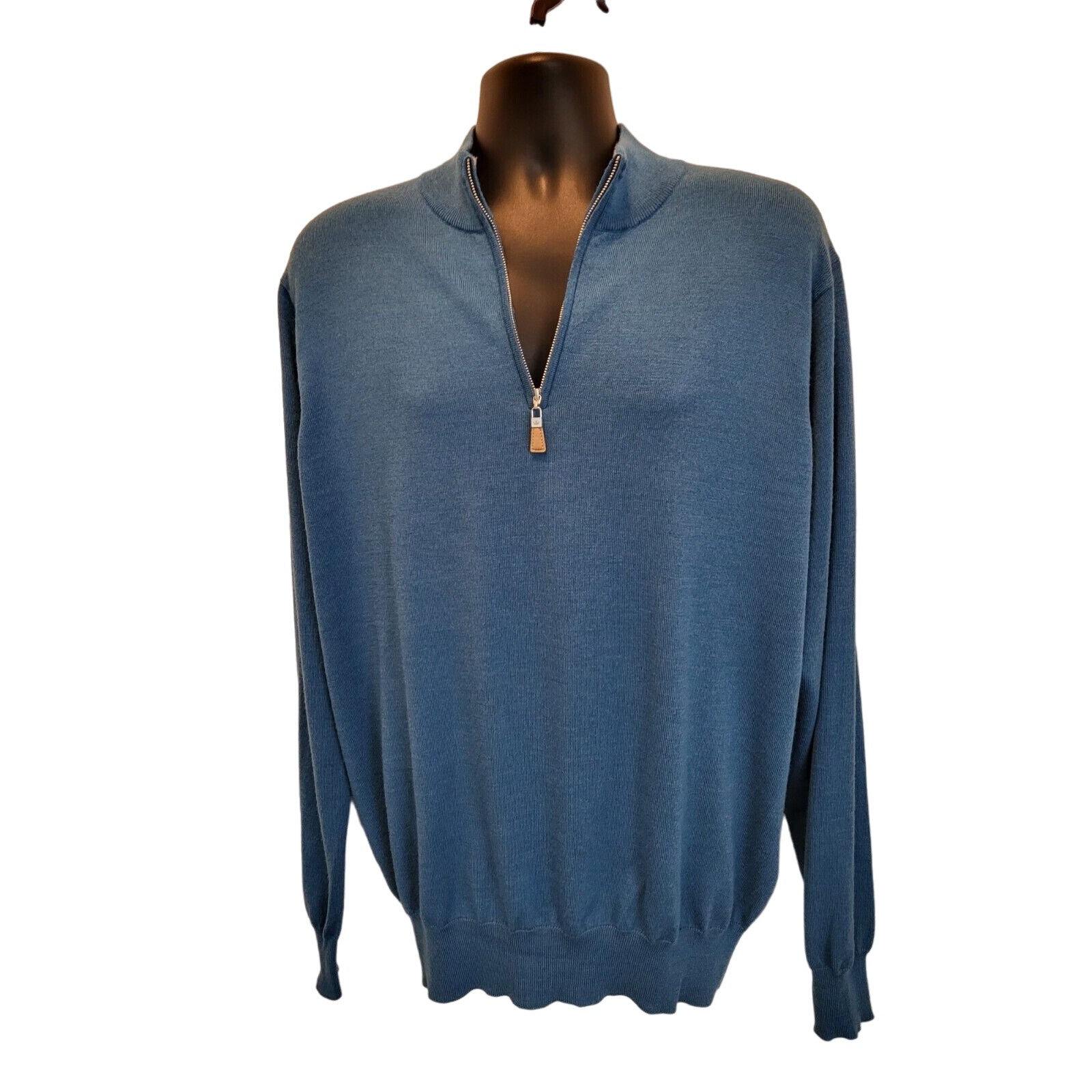 Peter Millar Crown Soft Men's 1/4 Zip Blue Wool/Silk Golf Sweater Sz XL 1203