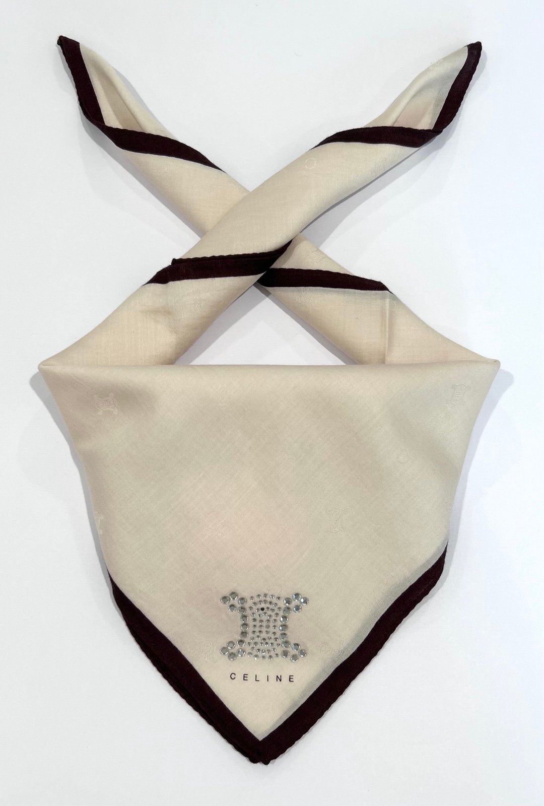 WOMEN HANDKERCHIEF CELINE Logo Cream Plain BANDANA COTTON POCKET SQUARE 22”