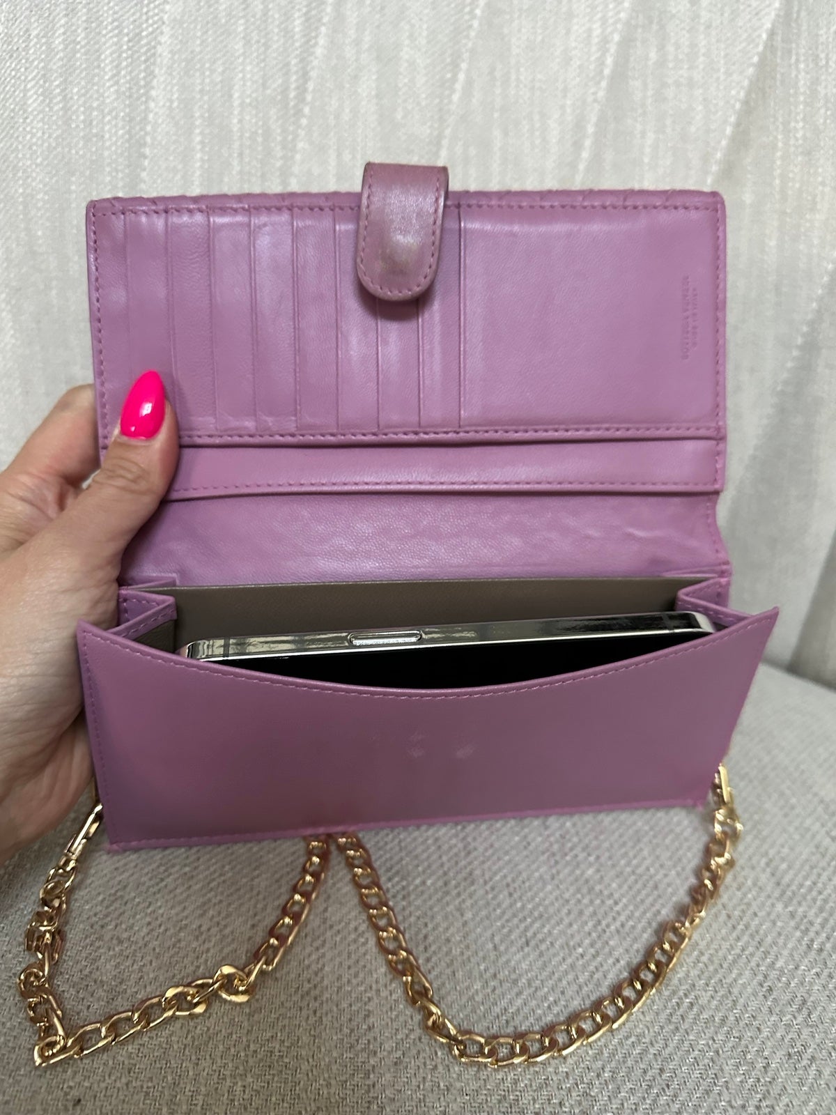 Bottega Veneta Pink Leather Wallet on Chain Wallets