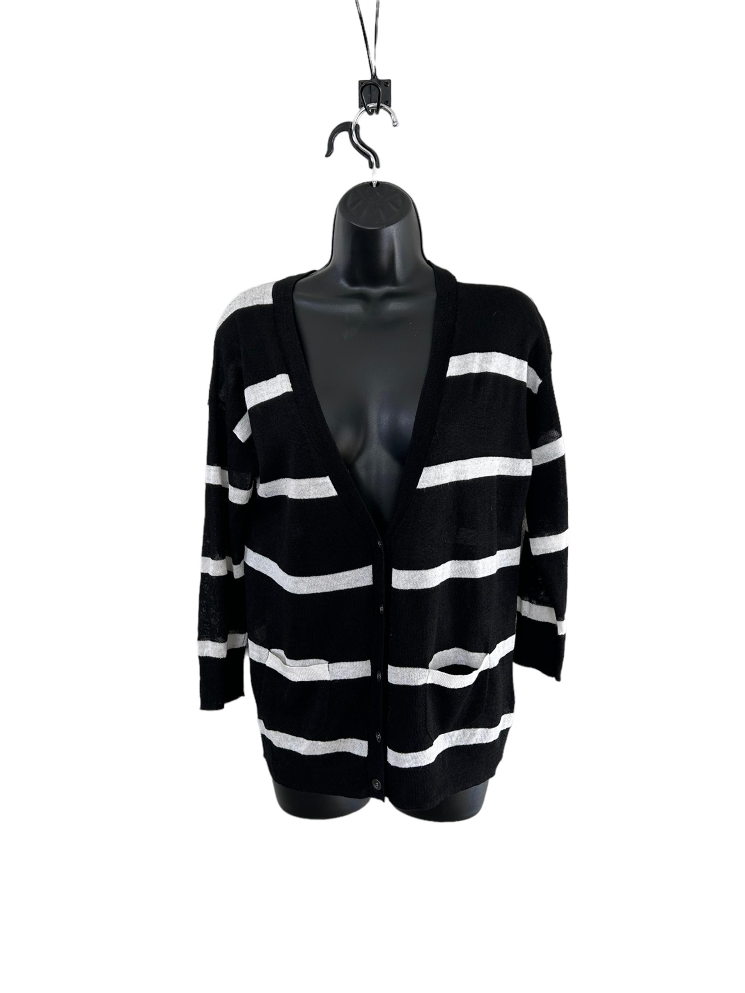 Caslon Women's Black White Striped Long Sleeve Sweater V Neck 3/4 Sleeve Size M