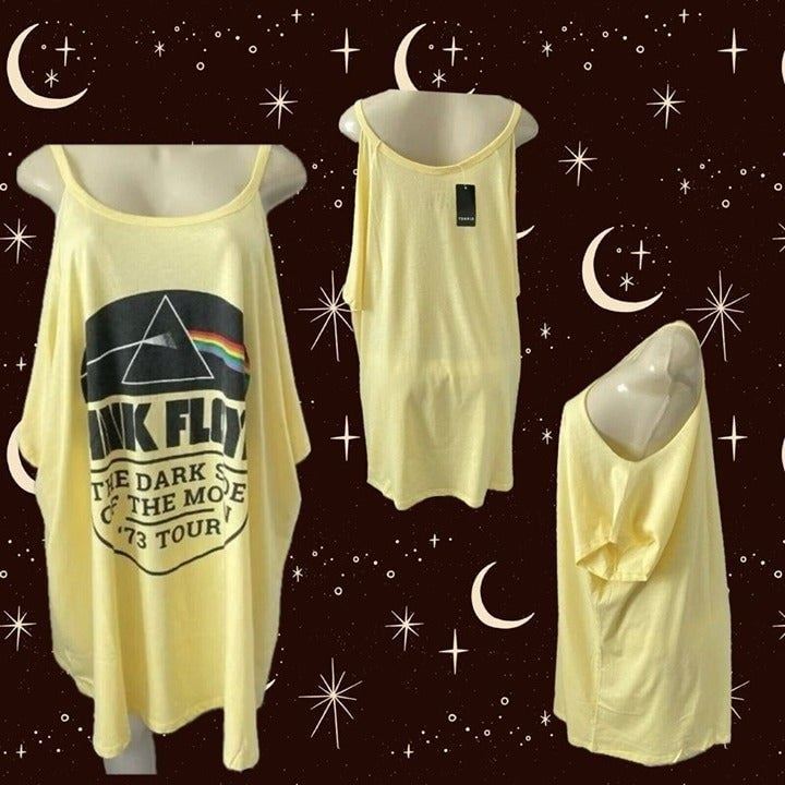 Pink Floyd Plus 6 Yellow Dark Side Moon Graphic Cold Shoulder Short Sleeve Tee