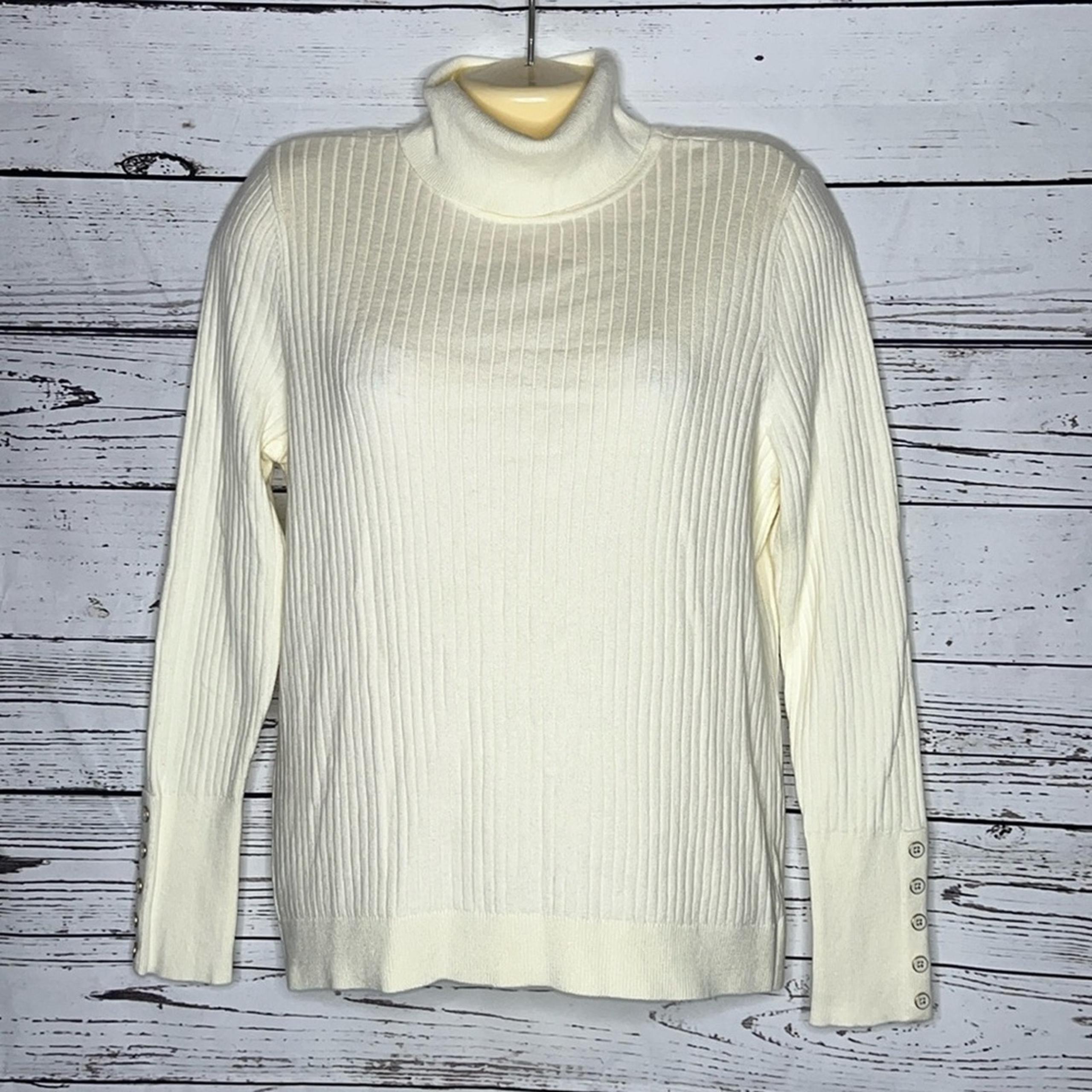 Talbots Petites NWT Size LP Ivory Button Cuff Ribbed Turtleneck Sweater Top