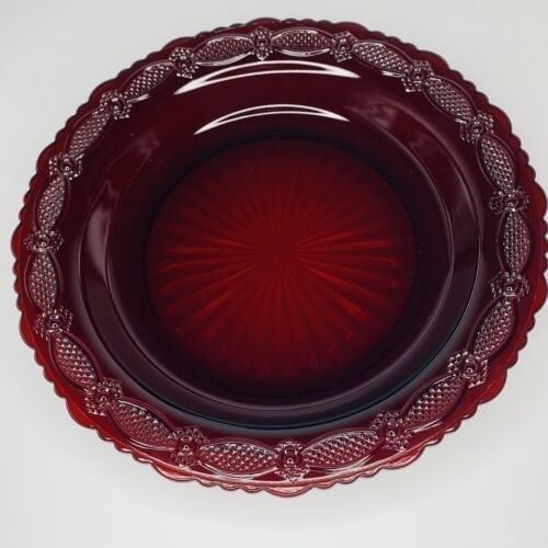 Vintage Avon 1876 Cape Cod Collection Red RUBY GLASS PIE PLATE NEW In Box