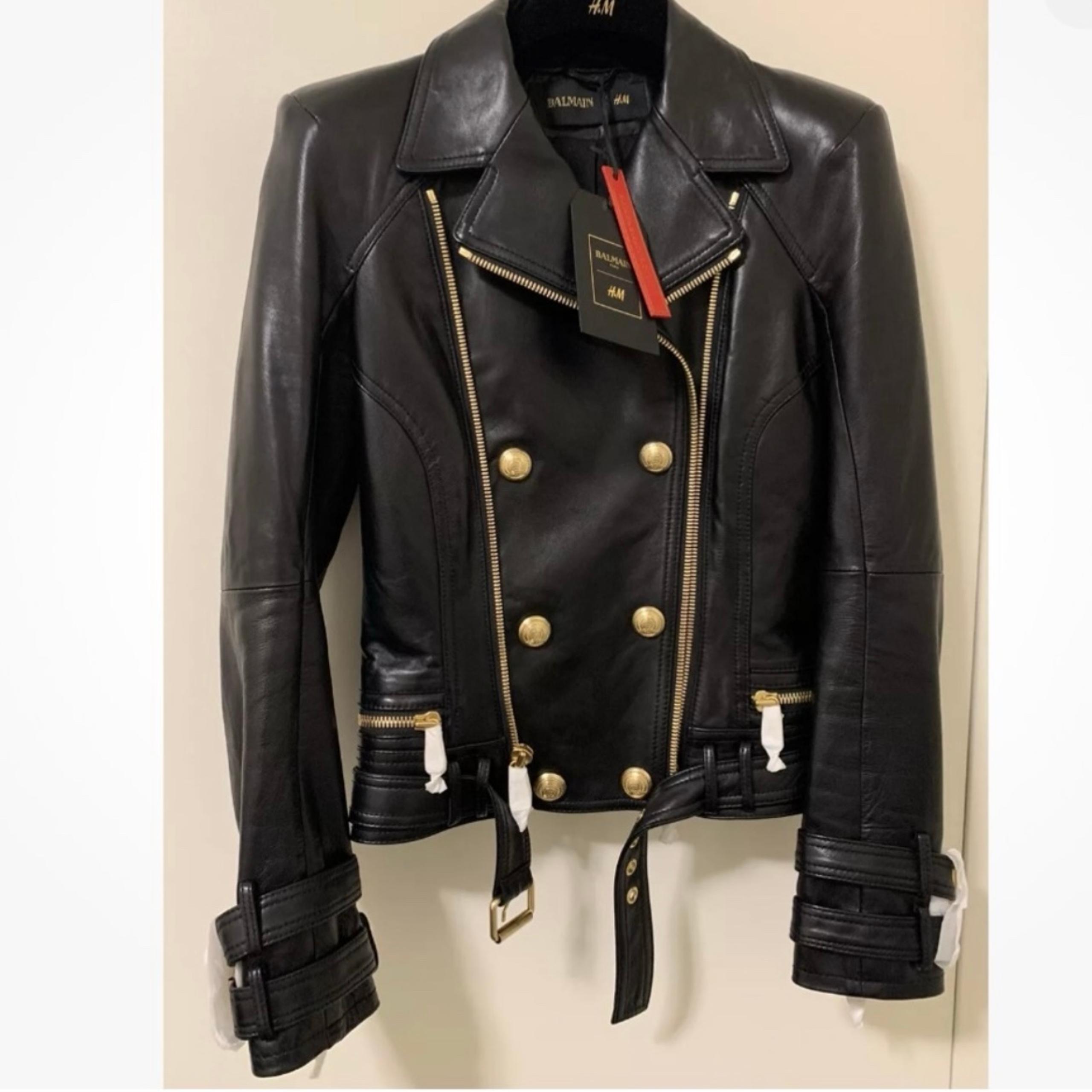 H&M Balmain leather jacket size US 4 AU 6. Never worn.