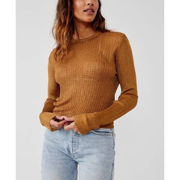 Free People Open Knit Long Sleeve Ribbed Top Size S!