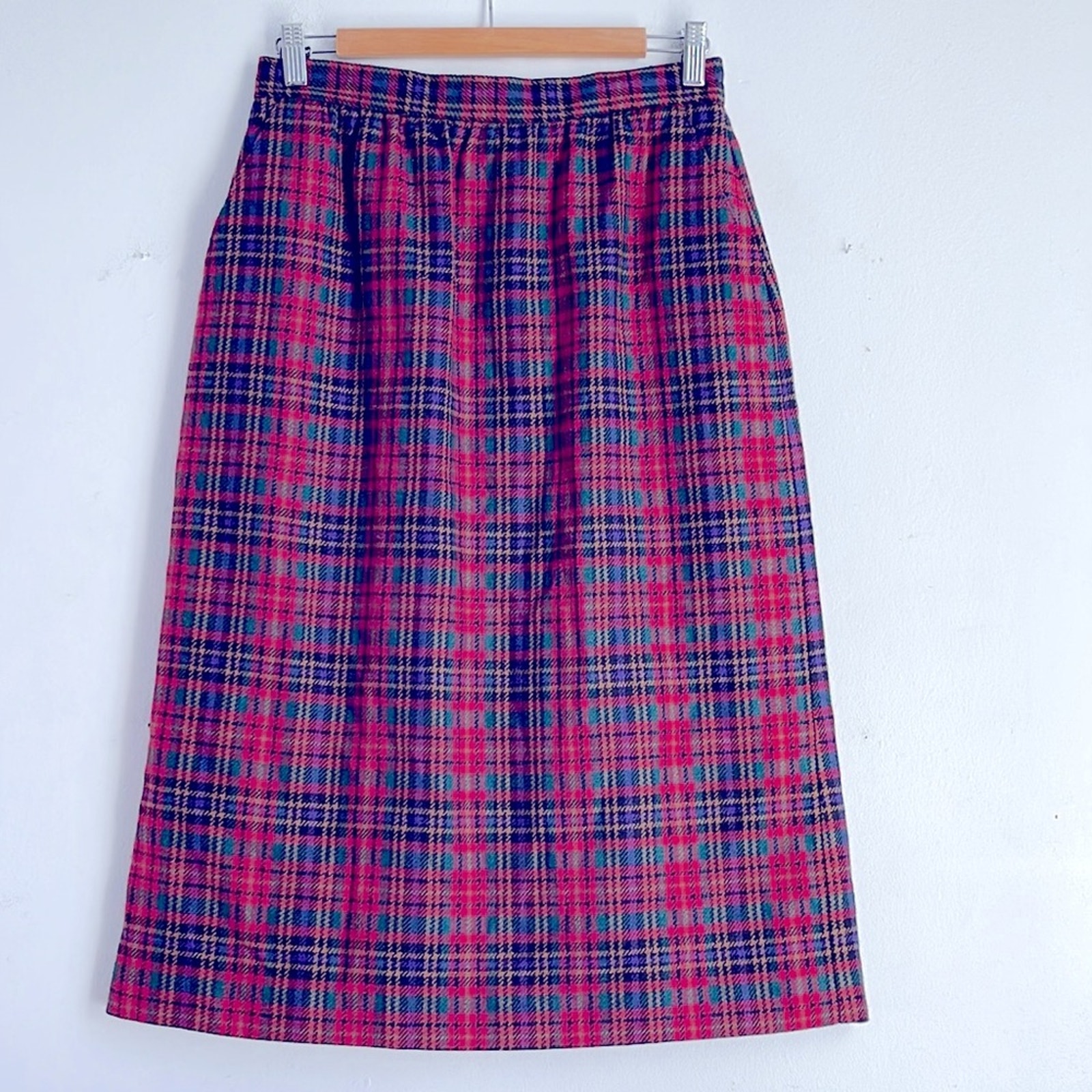 Vintage Joan Leslie wool blend tartan plaid midi skirt sz 12