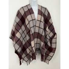 Talbots Burgundy Plaid Wool Cape Wrap Fringed Beautiful Italy One Size