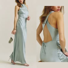 Reformation Aquamarine Anaiis Silk Dress Open Back Slip On Sleeveless Maxi Sz 6