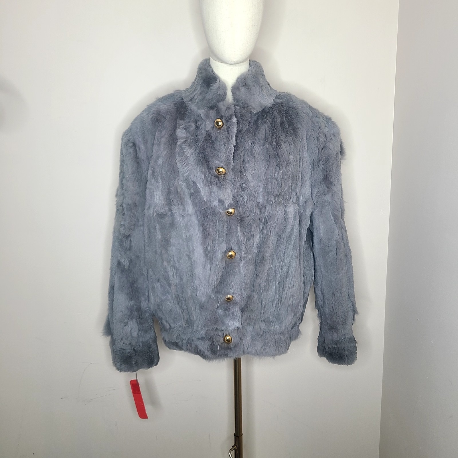 Vintage Rabbit Fur Jacket Womens Bomber Mob Wife 80s Glam Celeb Style Gray