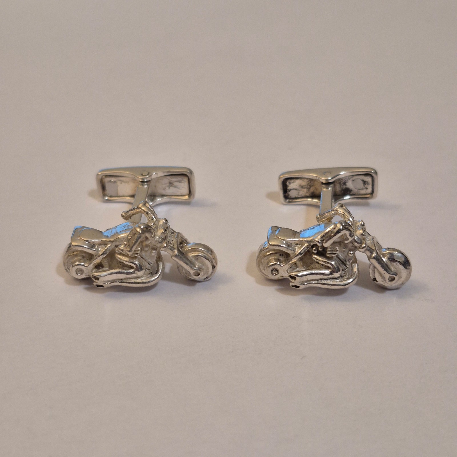 Solid Sterling Silver Motorcycle Heavy Cufflinks - Biker Hog Harley Style