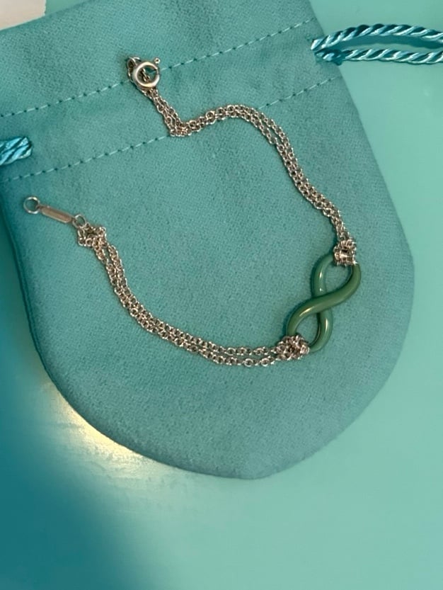 Tiffany & Co Blue Enamel Infinity 6.5 Double Chain Bracelet
