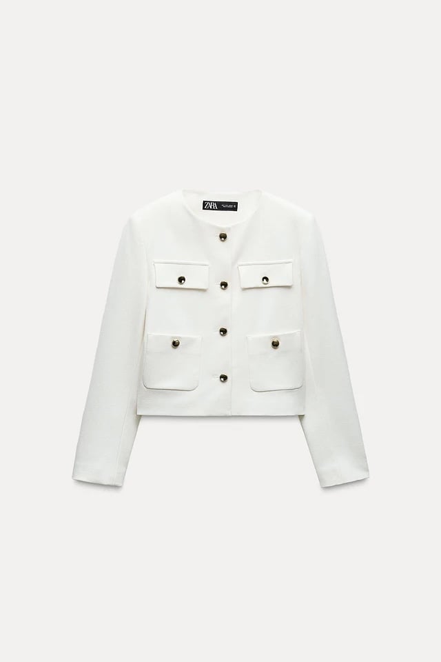 Zara blazer jacket white golden buttons office suit coat business casual