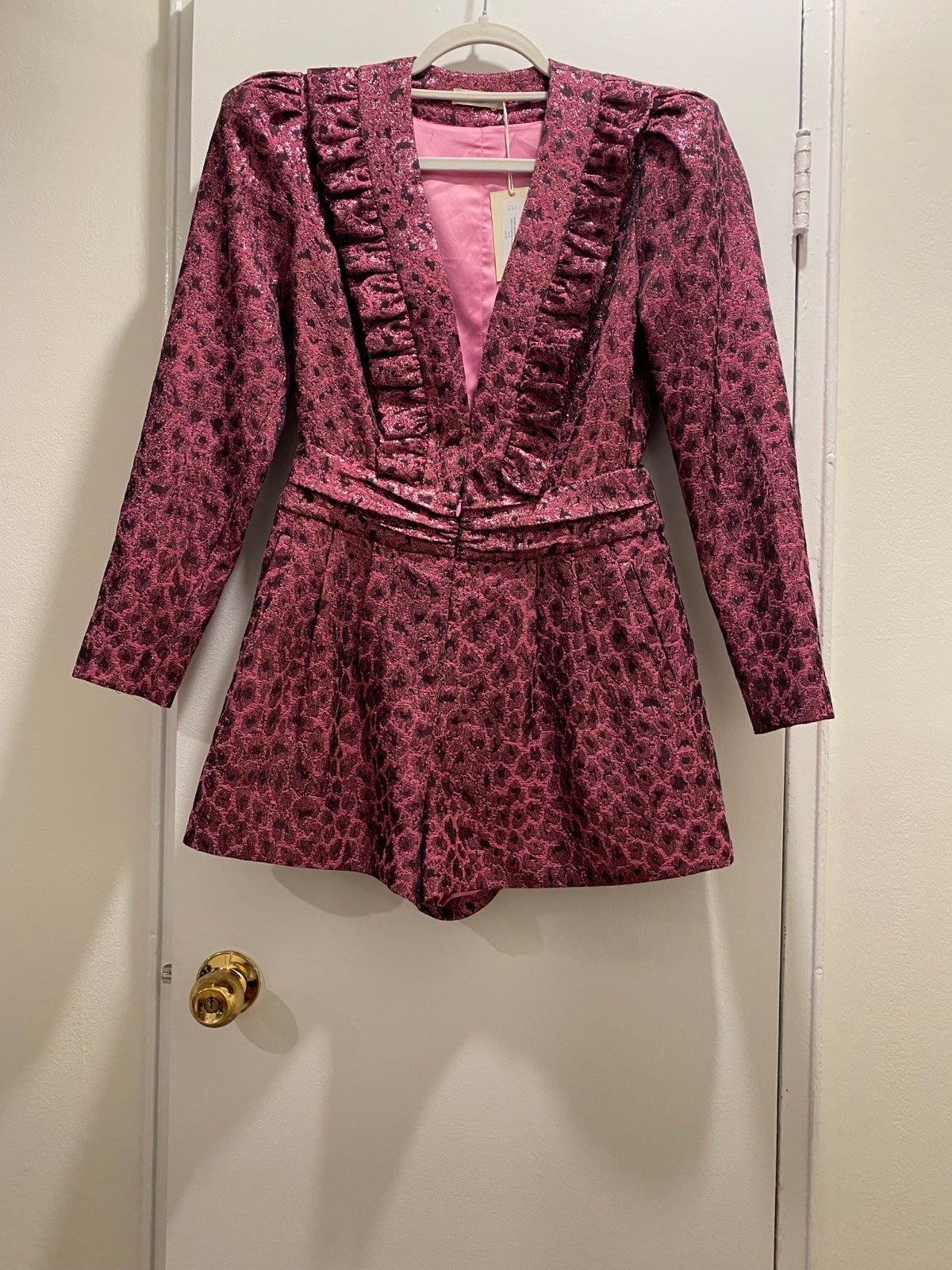 Ramy Brook V Neck Shimmer Long Sleeve Dressy Romper