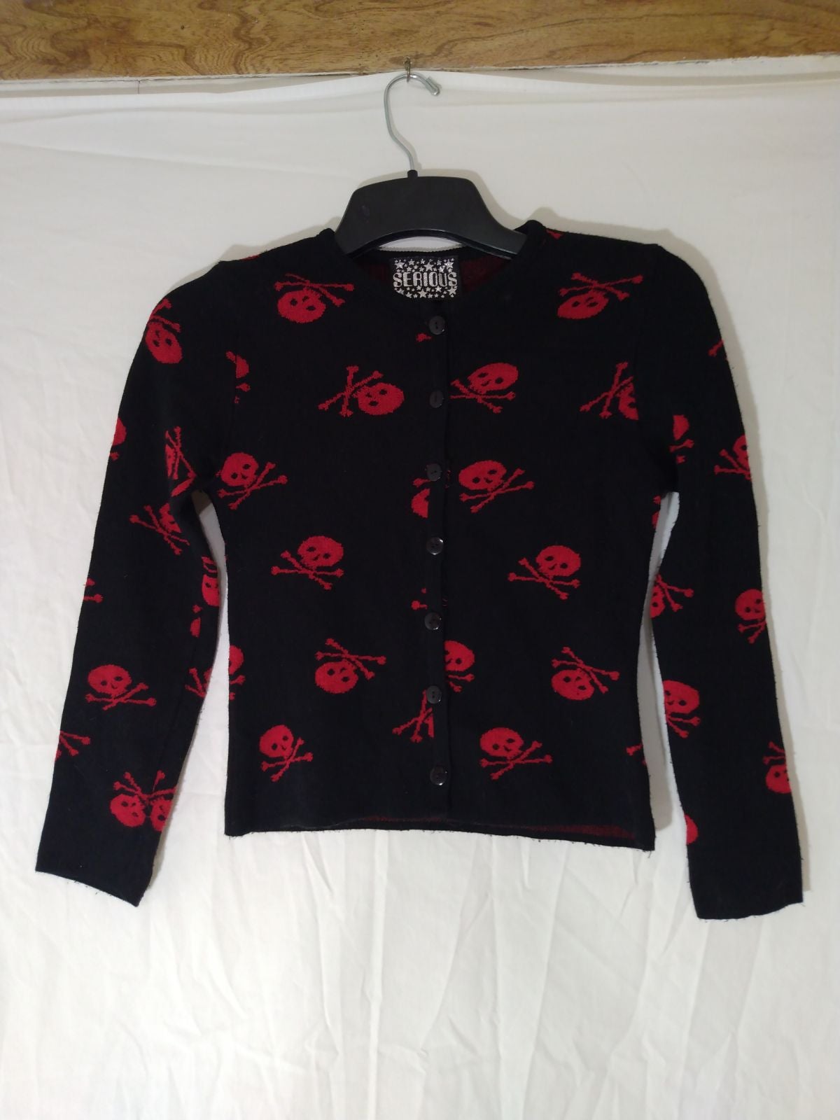 Rare Women's Vintage Serious Brand Skulls Cardigan Button Sweater sz S