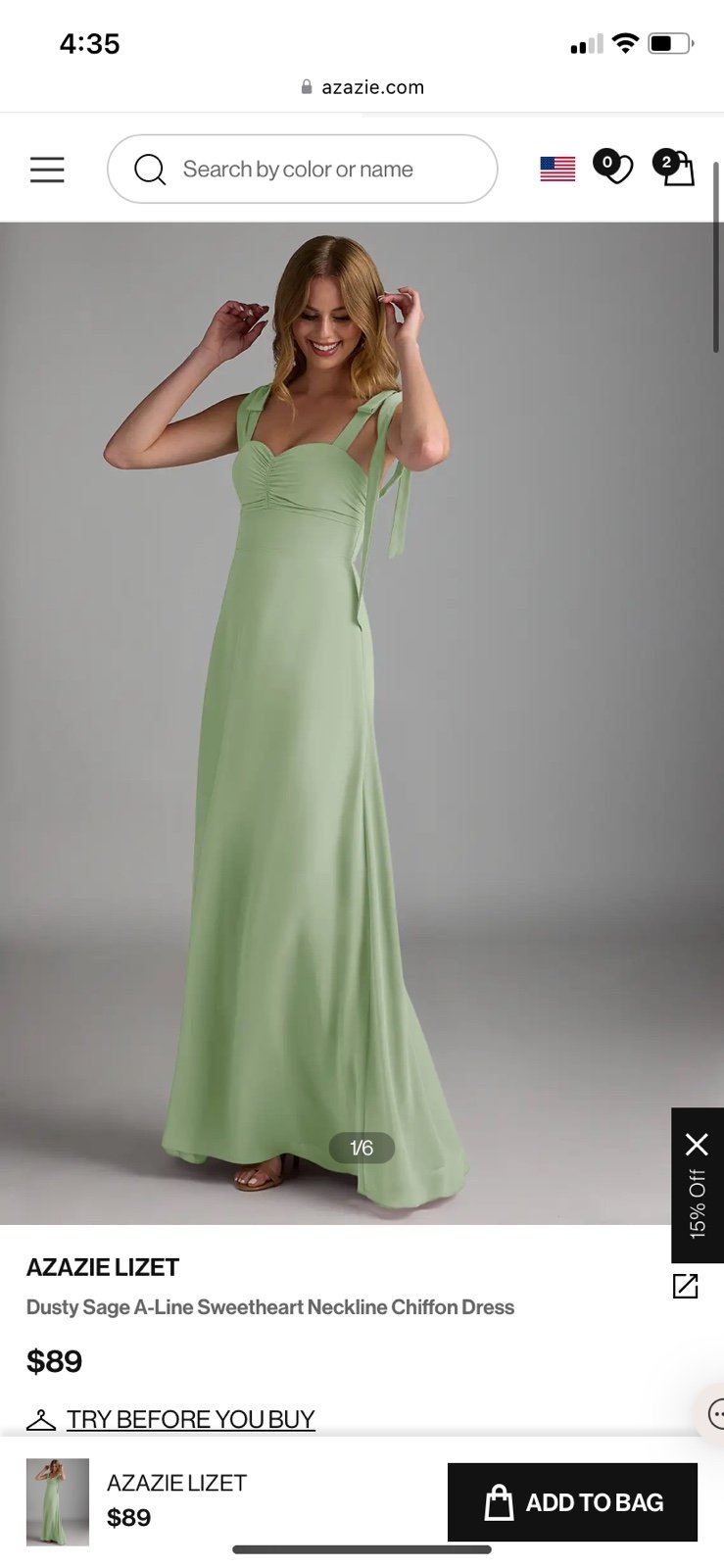 Azazie Eucalyptus bridesmaids dress