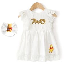 2T Winnie the Pooh Dress Lace Cotton Outfit Second Birthday Clothes Disney