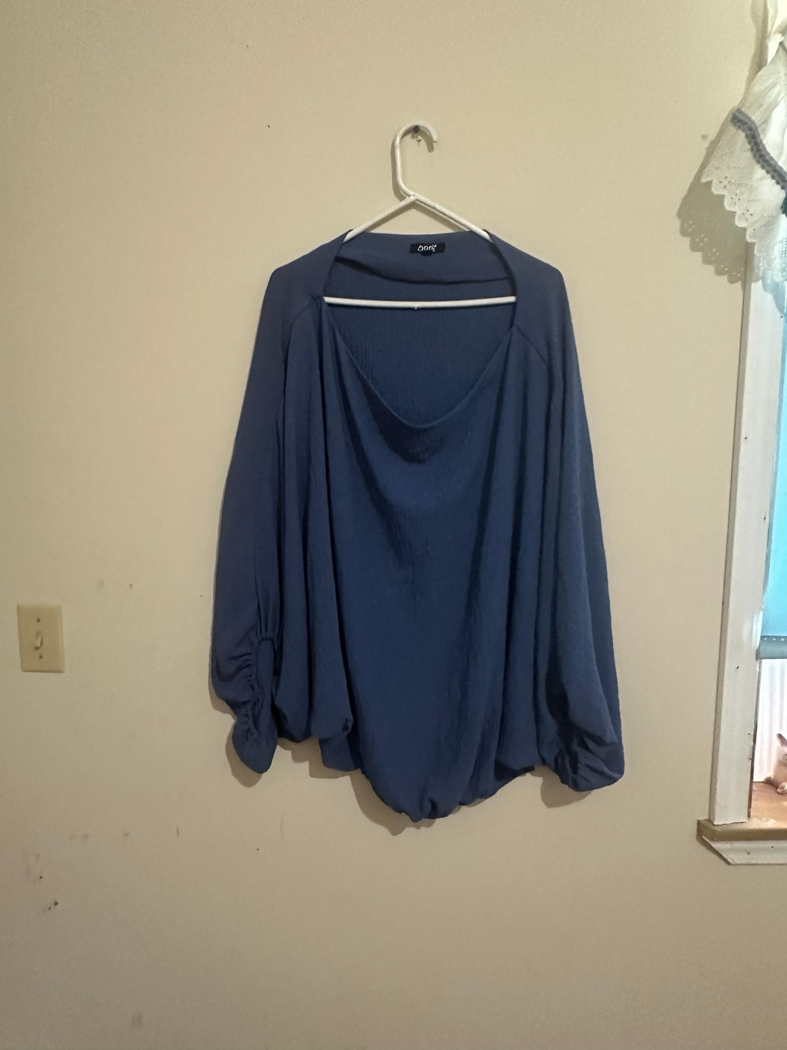 Oddy 3X Blue Stretch Low Cowl Neck Blouse