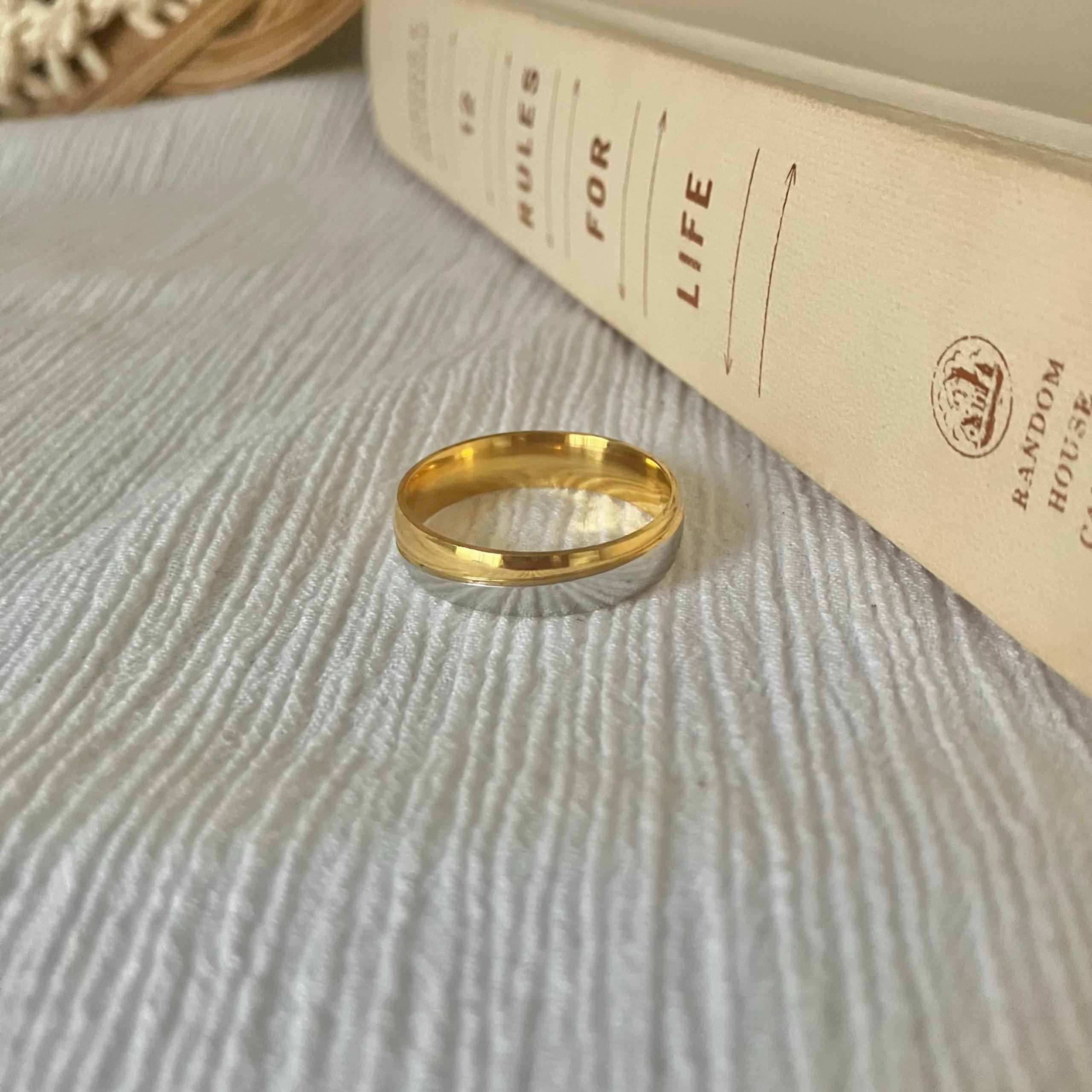 Men’s Mixed Metal Silver Gold Costume Ring “Rory” Wedding Engagement Classic Mas