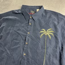 Bamboo Cay Hawaiian Shirt Mens 4XL Blue Embroidered Palm Tree Beach Modal