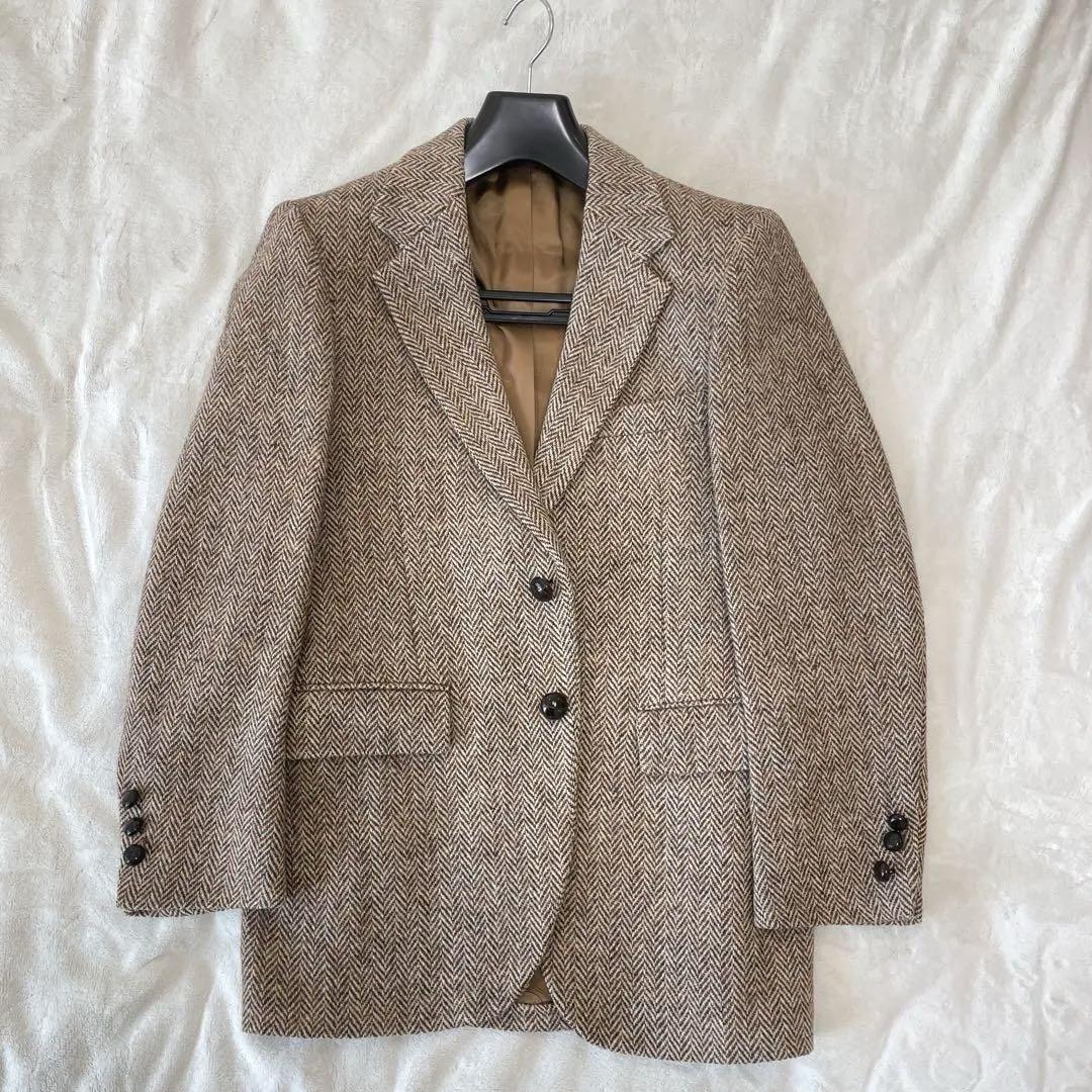 Harris Tweed Herringbone Tailored Jacket S-M Brown Nut