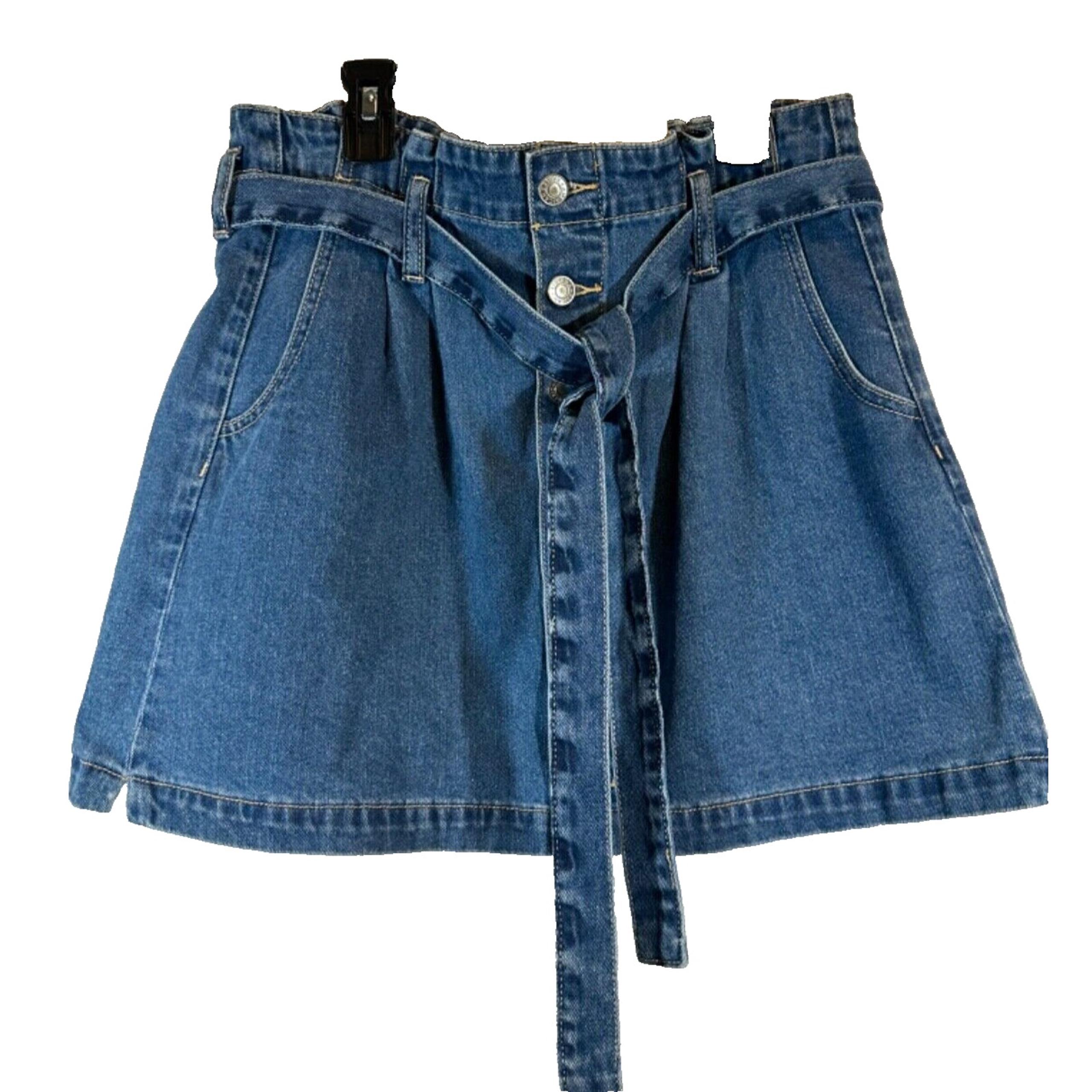 NEW American Eagle Super Hi-Rise A-Line Denim Jean Skirt 10 Belted Button D37