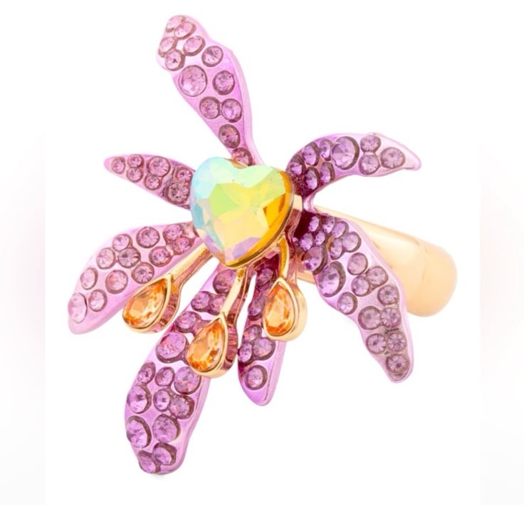 New BETSEY JOHNSON Garden Glam Iris Flower Stretch Ring